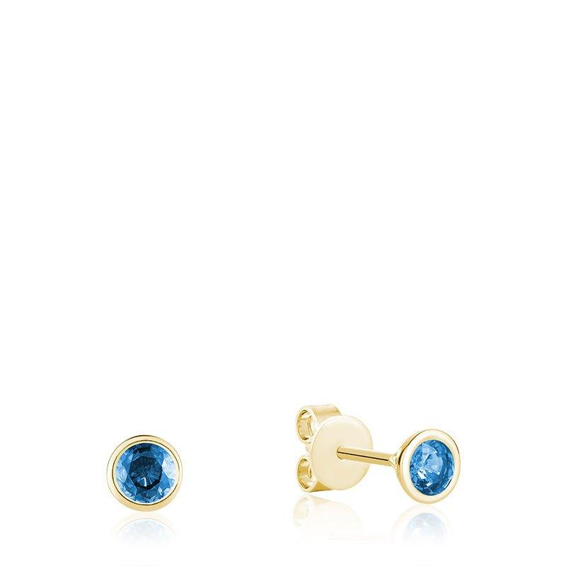 10 Karat Yellow Gold Blue Topaz Bezel Stud Earrings