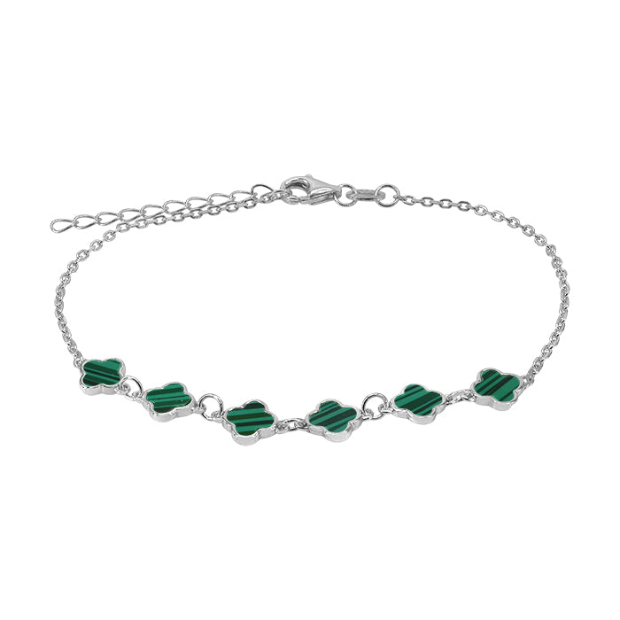 Sterling Silver Malachite Clover Bracelet