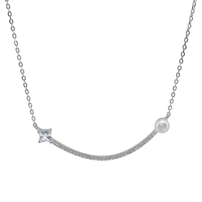 Sterling Silver Cubic Zirconia Pearl Necklace