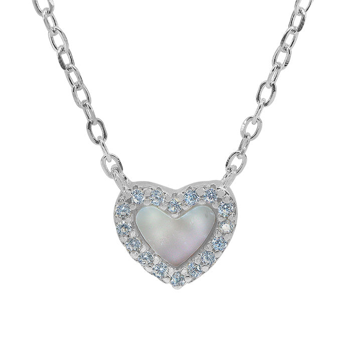 Sterling Silver Mother of Pearl Cubic Zirconia Heart Necklace