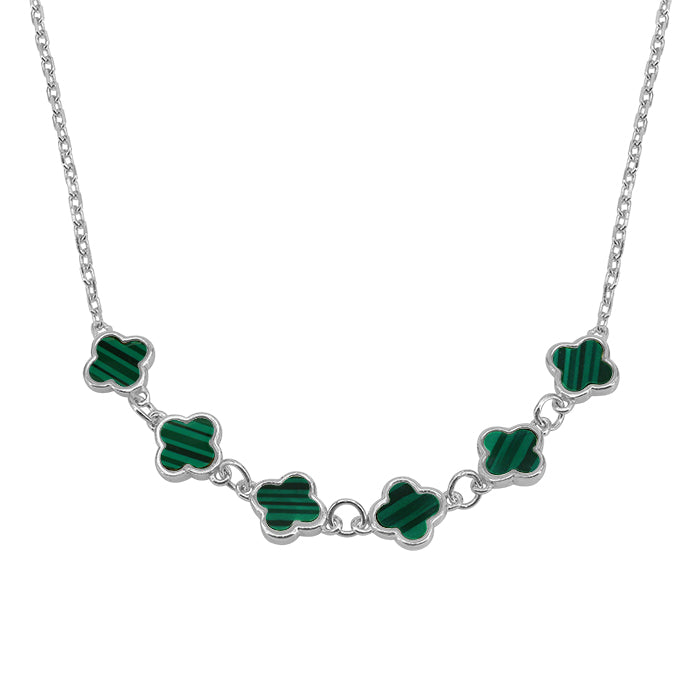 Sterling Silver Malachite Mini Clover Necklace