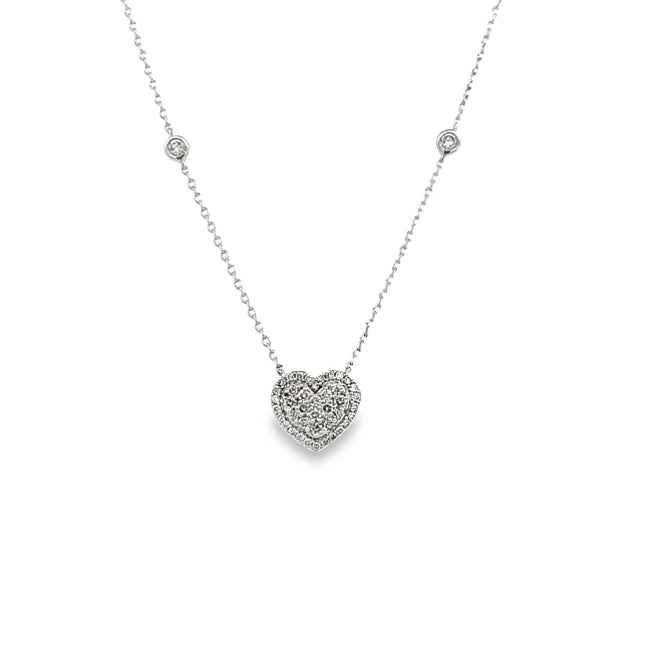 14 Karat White Gold Diamond Heart Necklace