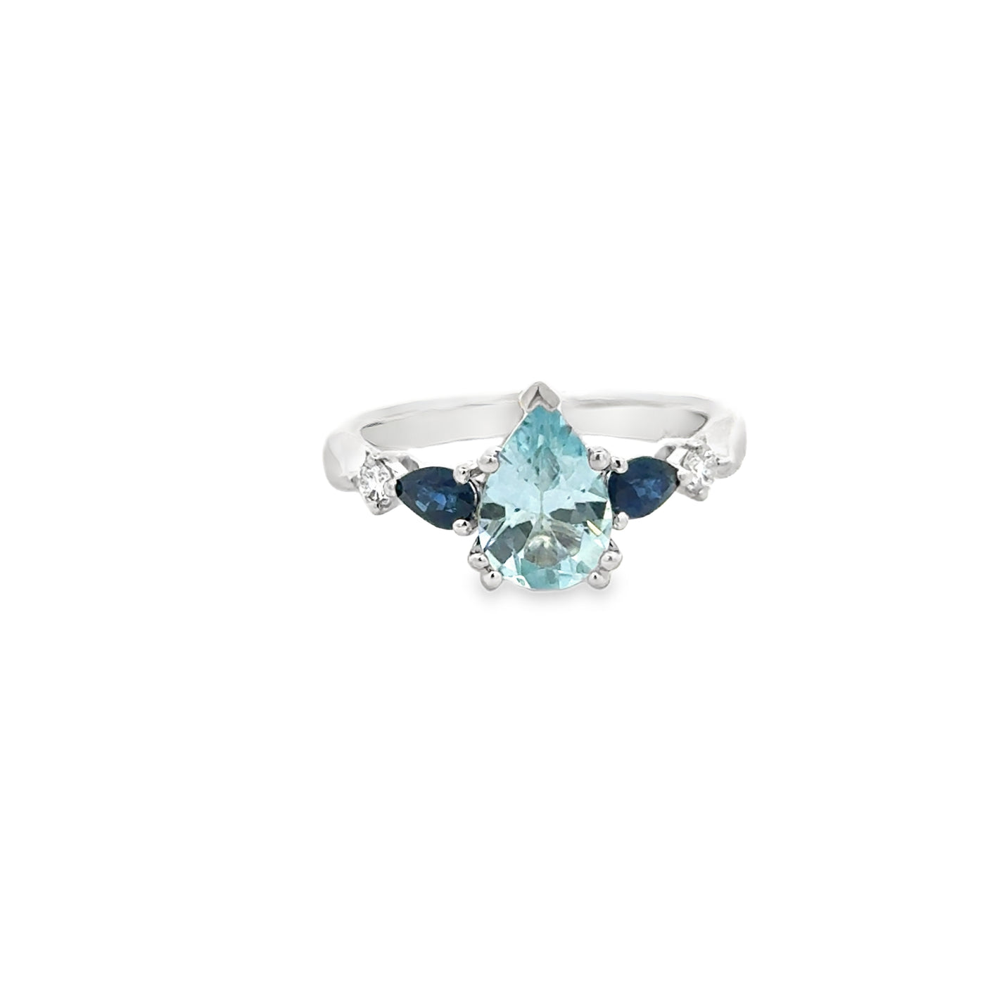 14 Karat White Gold Blue Topaz, Sapphire and Diamond Ring