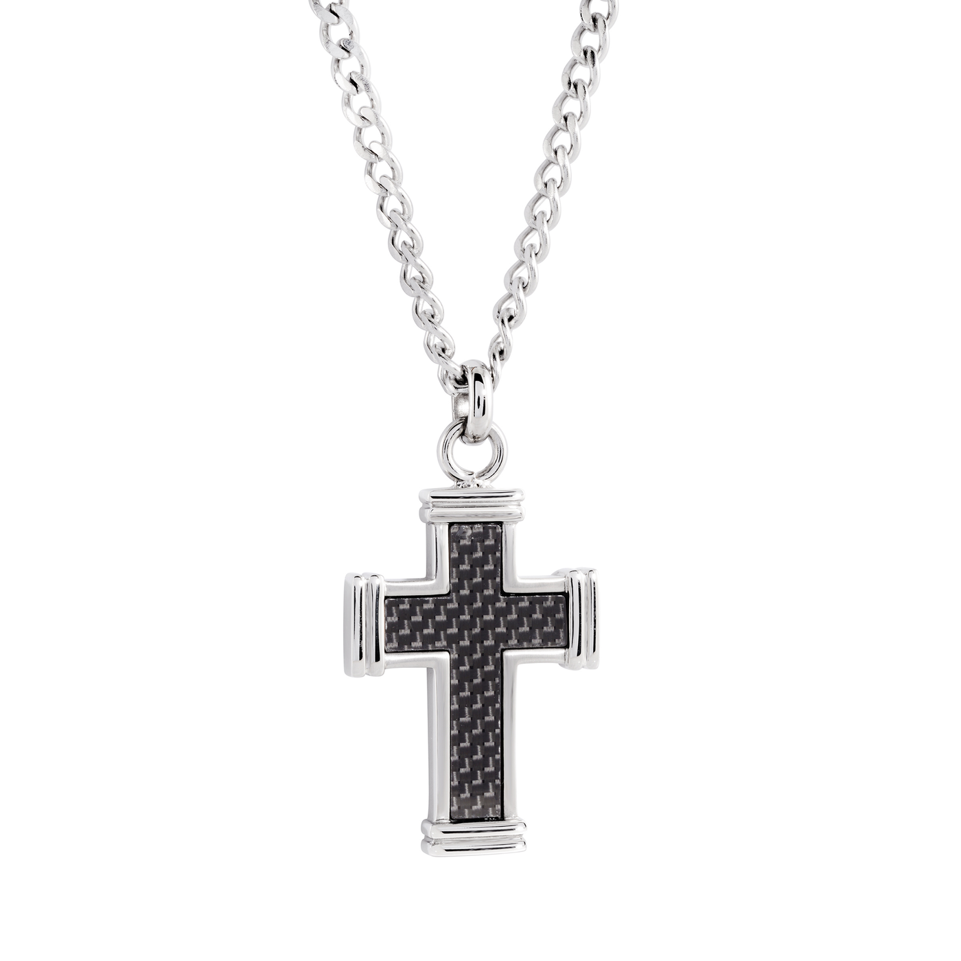 Stainless Steel Carbon Fibre Inlay Cross Pendant & Chain  - SC31