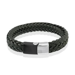 Stainless Steel Woven Leather Bracelet 11MM - SLB178