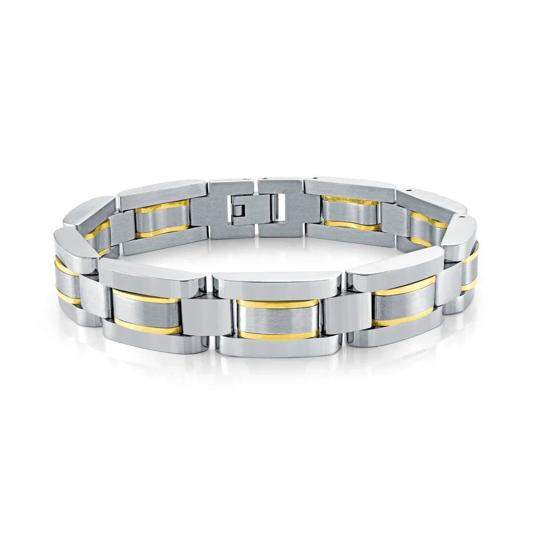 Stainless Steel Outer Stripe Link Bracelet 12MM - SMB578