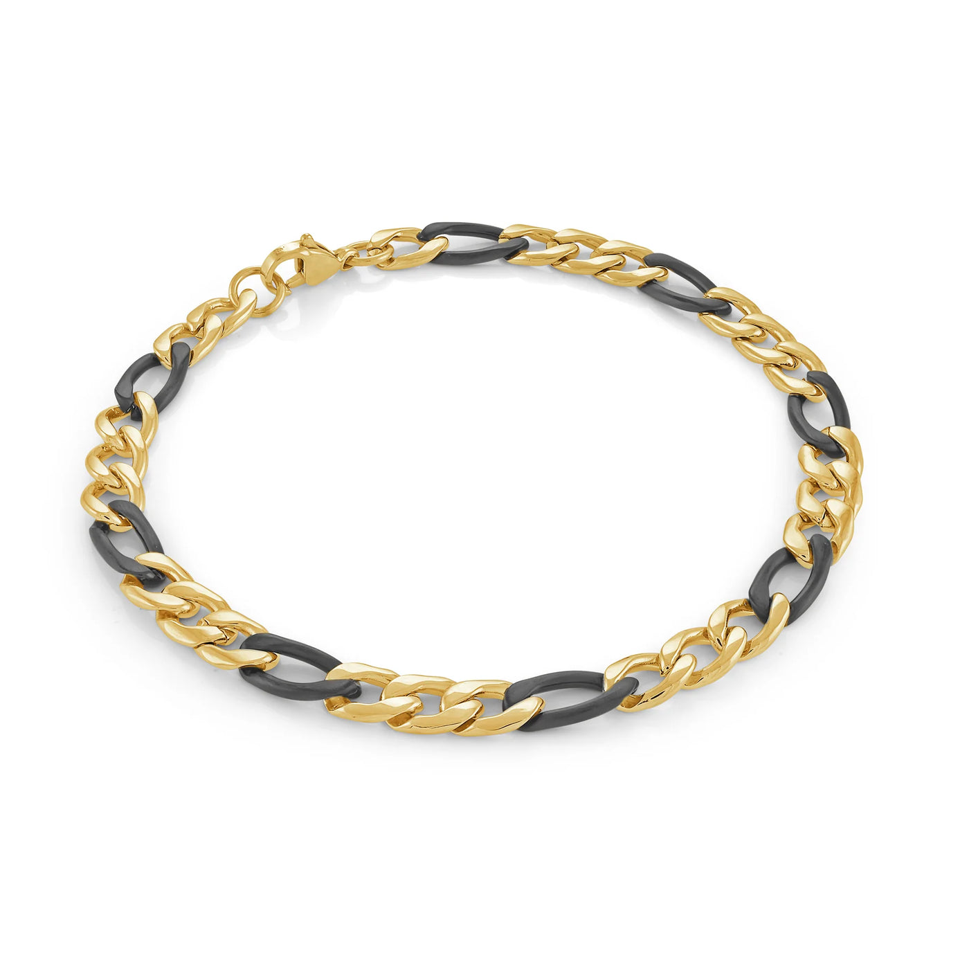 Stainless Steel Figaro Link Bracelet Two-Tone Dark 6MM - STTN26-8