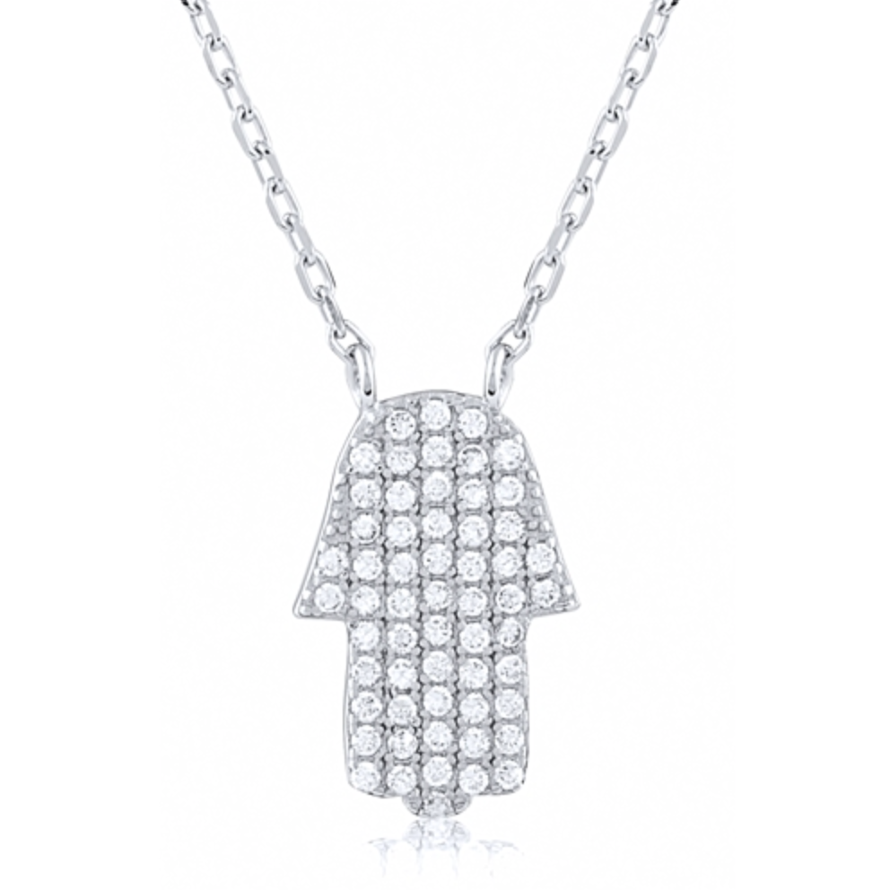 Sterling Silver Cubic Zirconia Hamsa Necklace