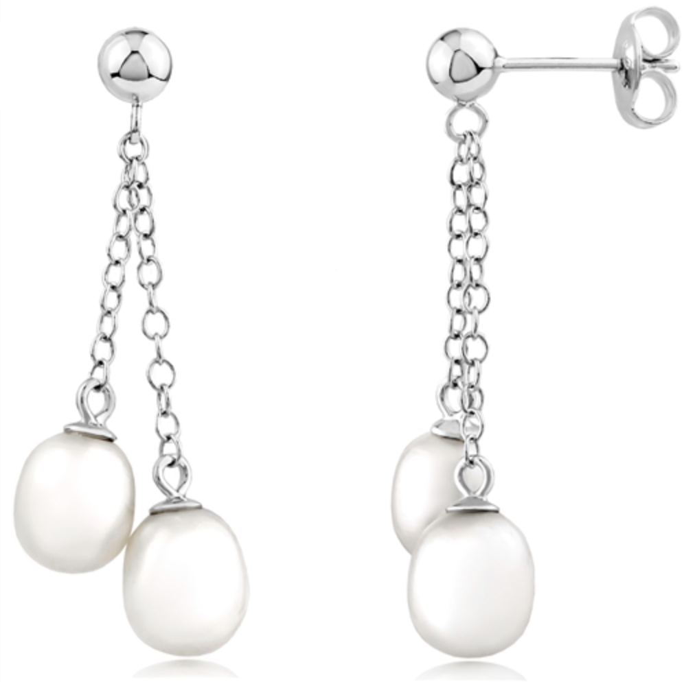 Sterling Silver Double Dangle Pearl Earrings