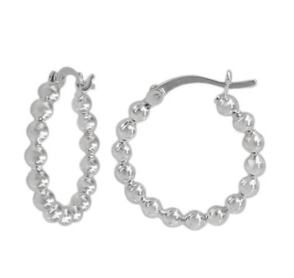 Sterling Silver Beaded Hoop Earrings