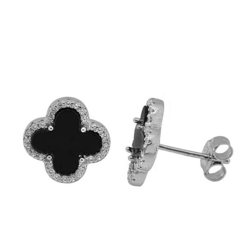 Sterling Silver Black Clover Earrings