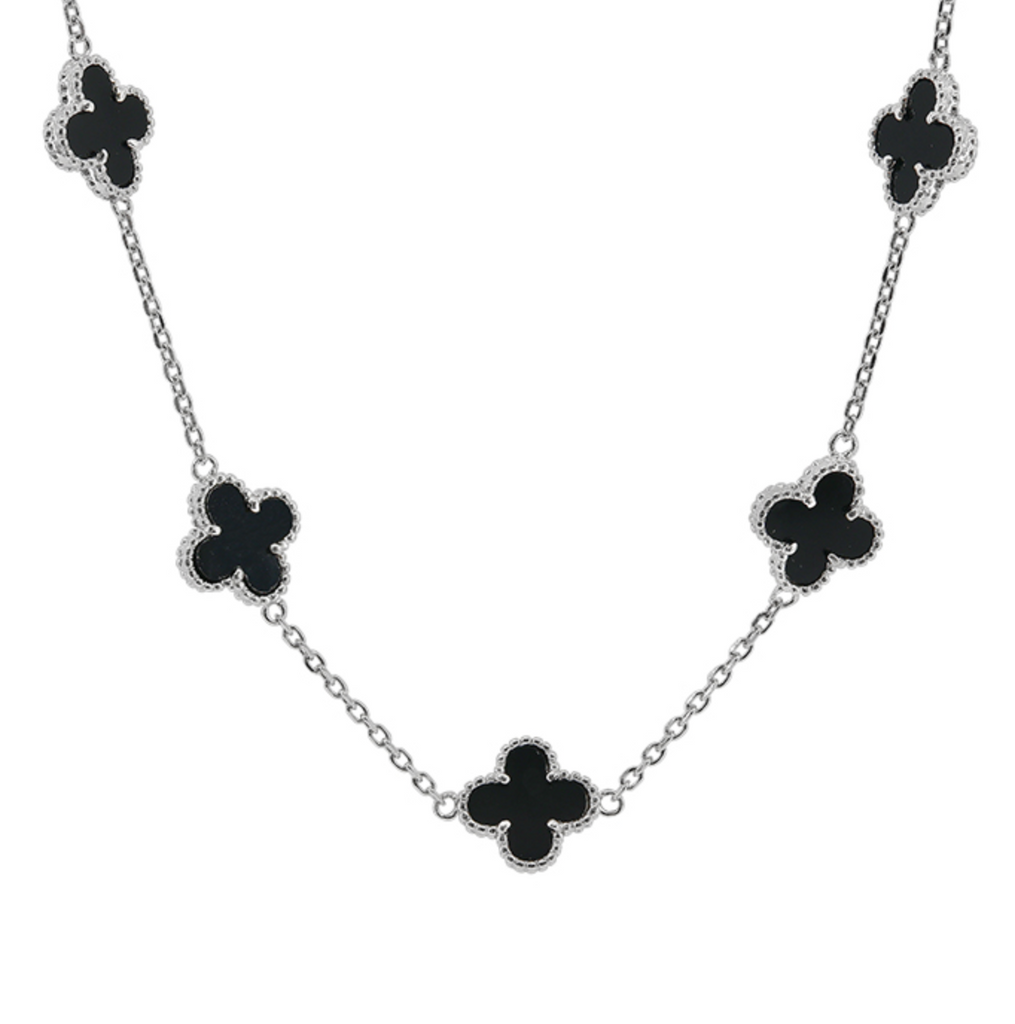 Sterling Silver Black Clover Necklace