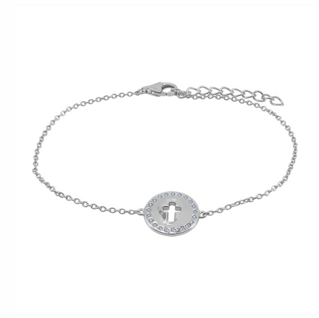 Sterling Silver Cross Disc Bracelet