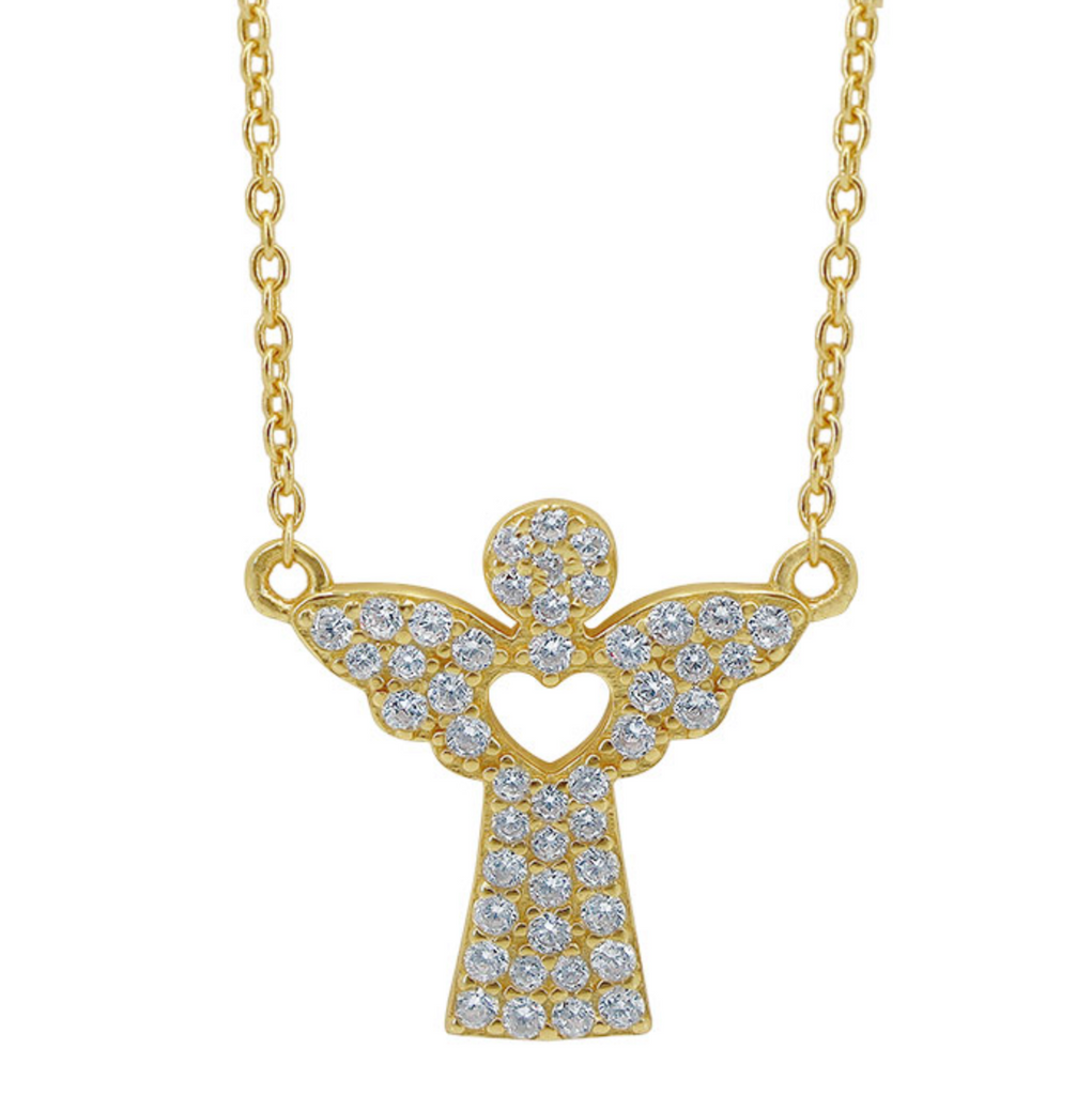 Gold Plated Sterling Silver Cubic Zirconia Angel Necklace