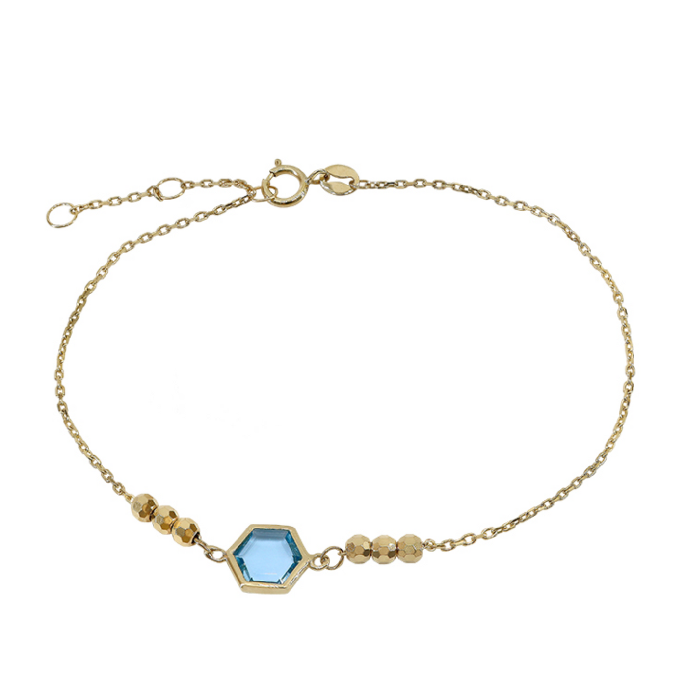 10 Karat Yellow Gold Hexagon Blue Topaz Bracelet