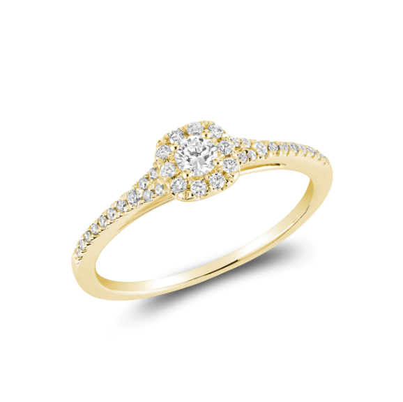 10 Karat Yellow Gold 0.25ctw Pave Square Diamond Halo Ring