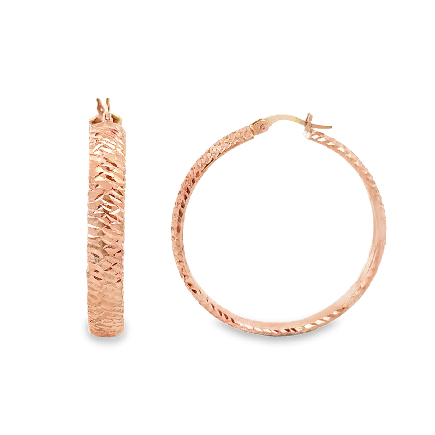 14 Karat Rose Gold Sparkle Cut Round Hoops