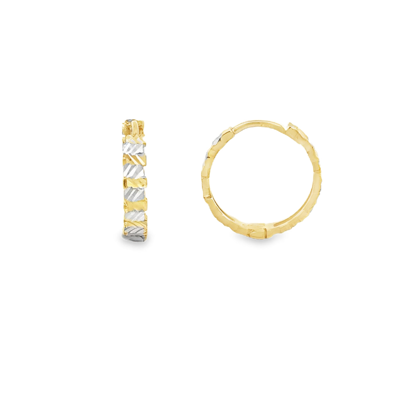 18 Karat Two-Tone Gold Small Hoop Earrings