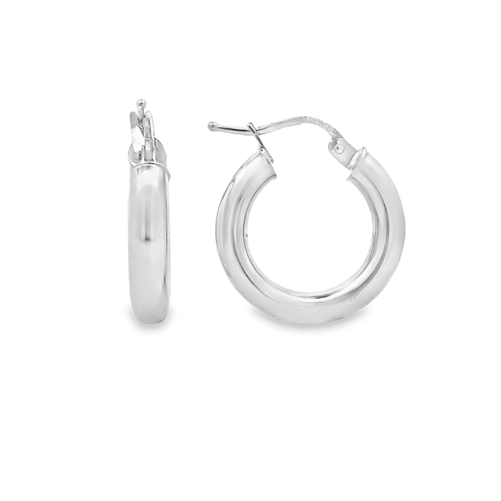 14 Karat White Gold Tube Hoop Earrings