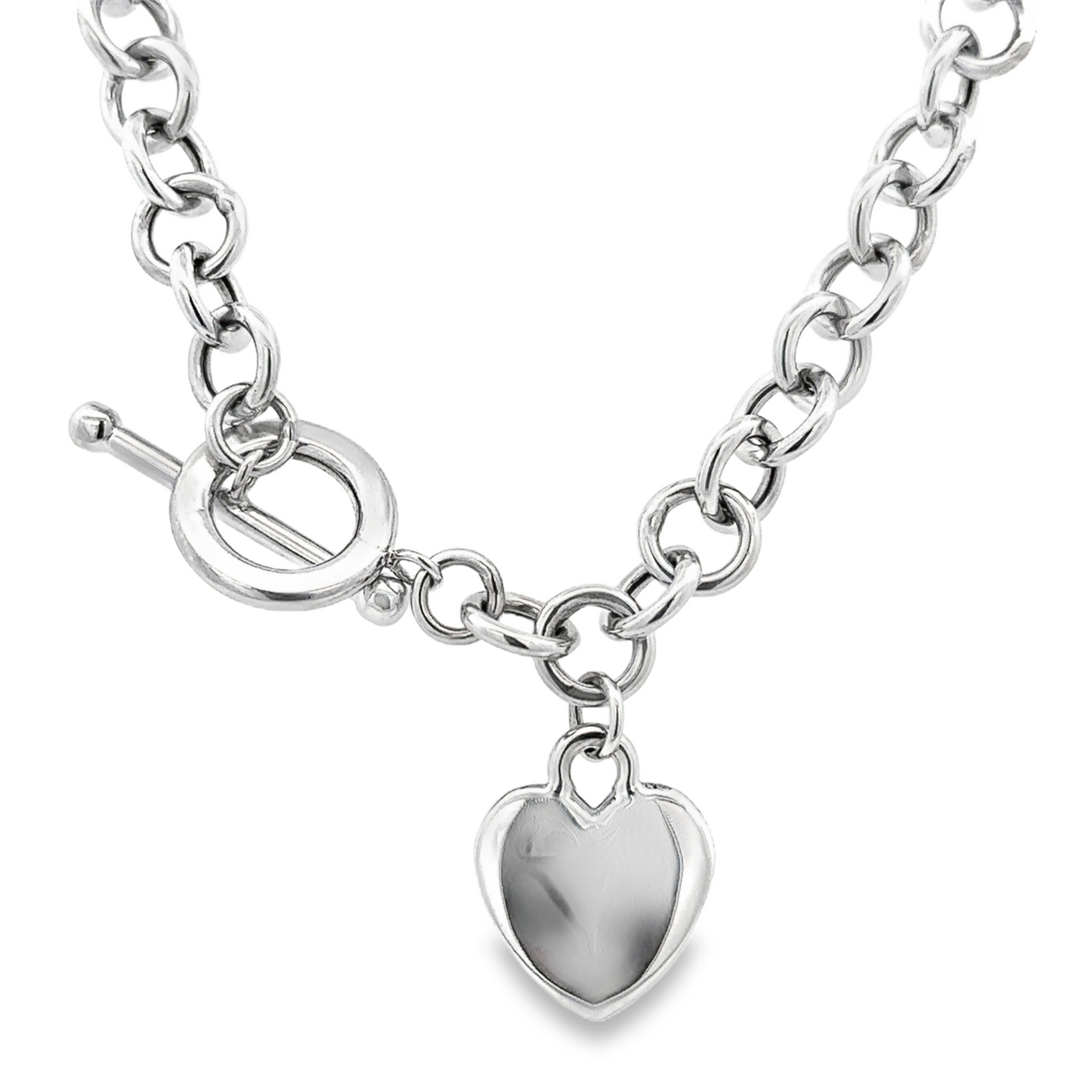 10 Karat White Gold Heart Toggle Necklace