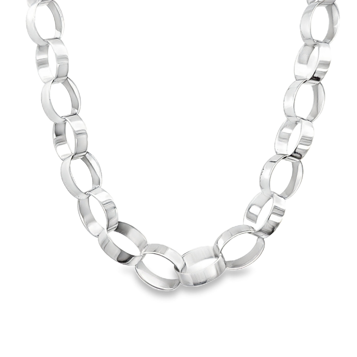 10 Karat White Gold Oval Link Necklace