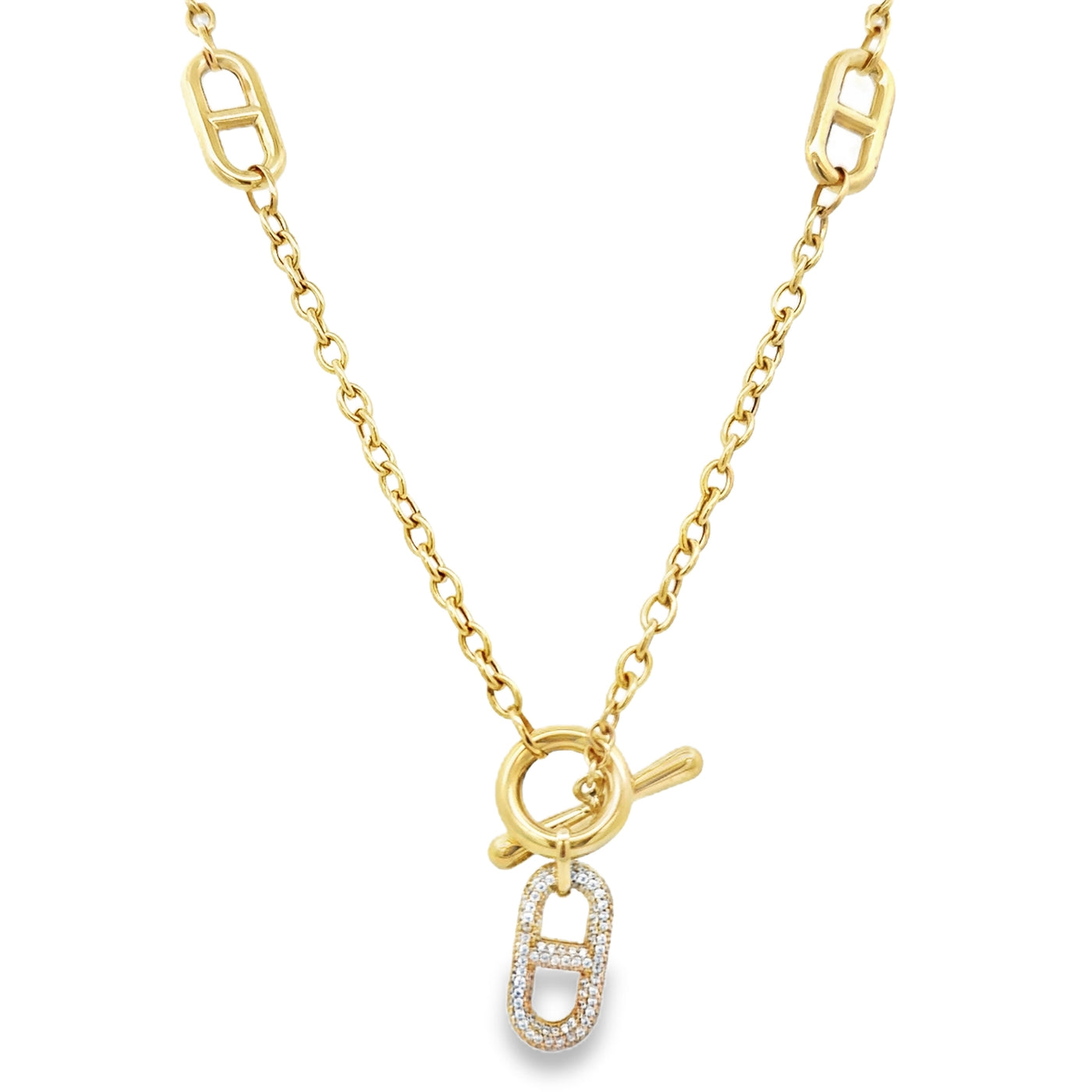 10 Karat Yellow Gold Cubic Zirconia Toggle Necklace