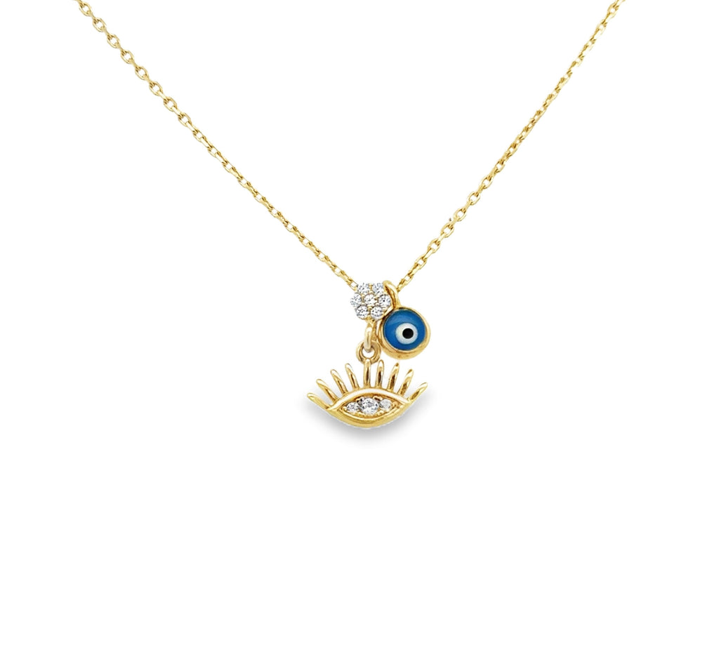 10 Karat Yellow Gold Small Double Evil Eye Necklace