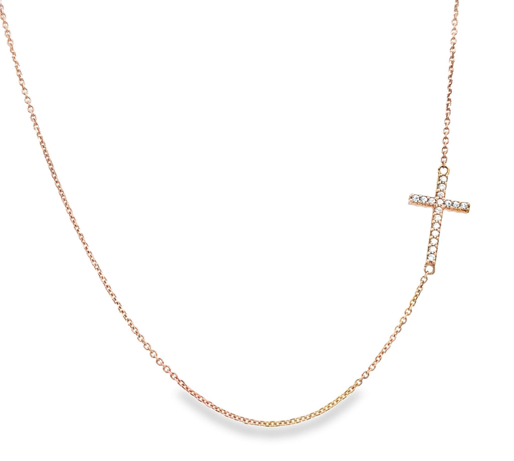 18 Karat Rose Gold Cross Necklace