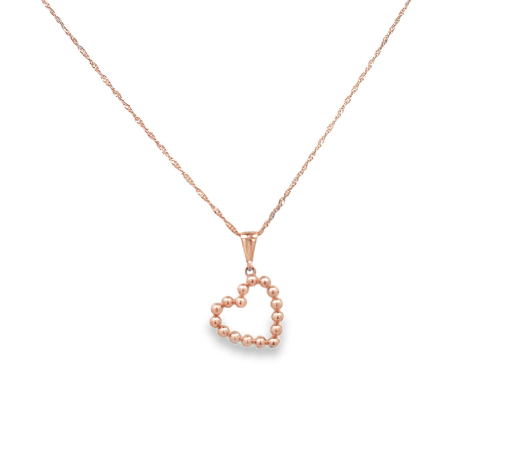 10 Karat Rose Gold Beaded Floating Heart Necklace