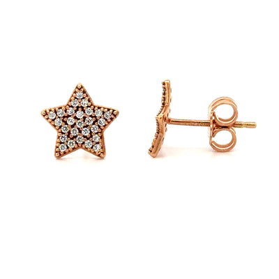 18 Karat Gold Cubic Zirconia Star Stud Earrings