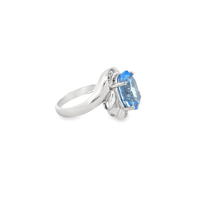 14 Karat White Gold Blue Topaz and Diamond Ring 5.00ctw