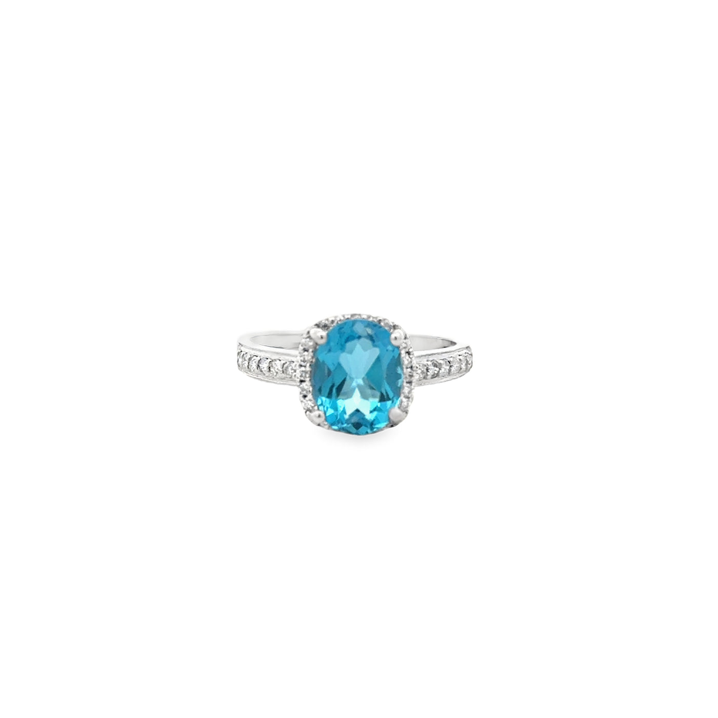 10 Karat White Gold Blue Topaz 1.50ctw and Diamond Ring