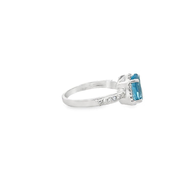 10 Karat White Gold Blue Topaz 1.50ctw and Diamond Ring