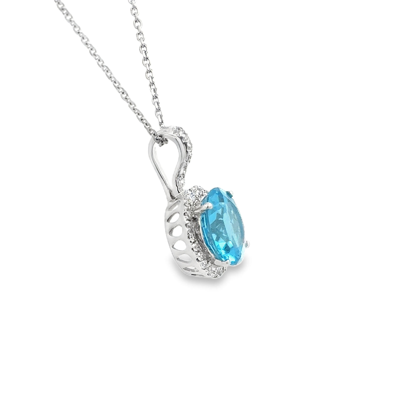 14 Karat White Gold Blue Topaz and Diamond Necklace