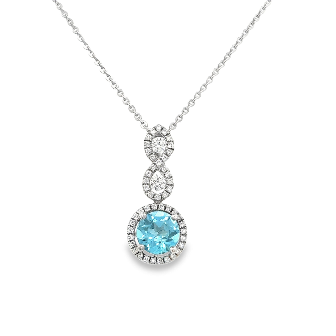 18 Karat White Gold Blue Topaz and Diamond Necklace