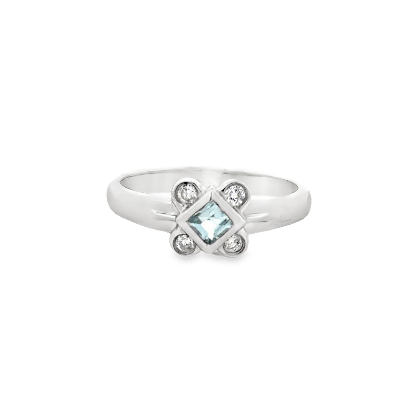 14 Karat White Gold Blue Topaz and Diamond Ring