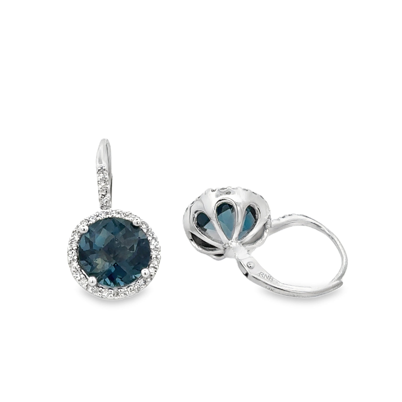 14 Karat White Gold Blue Topaz and Diamond Earrings