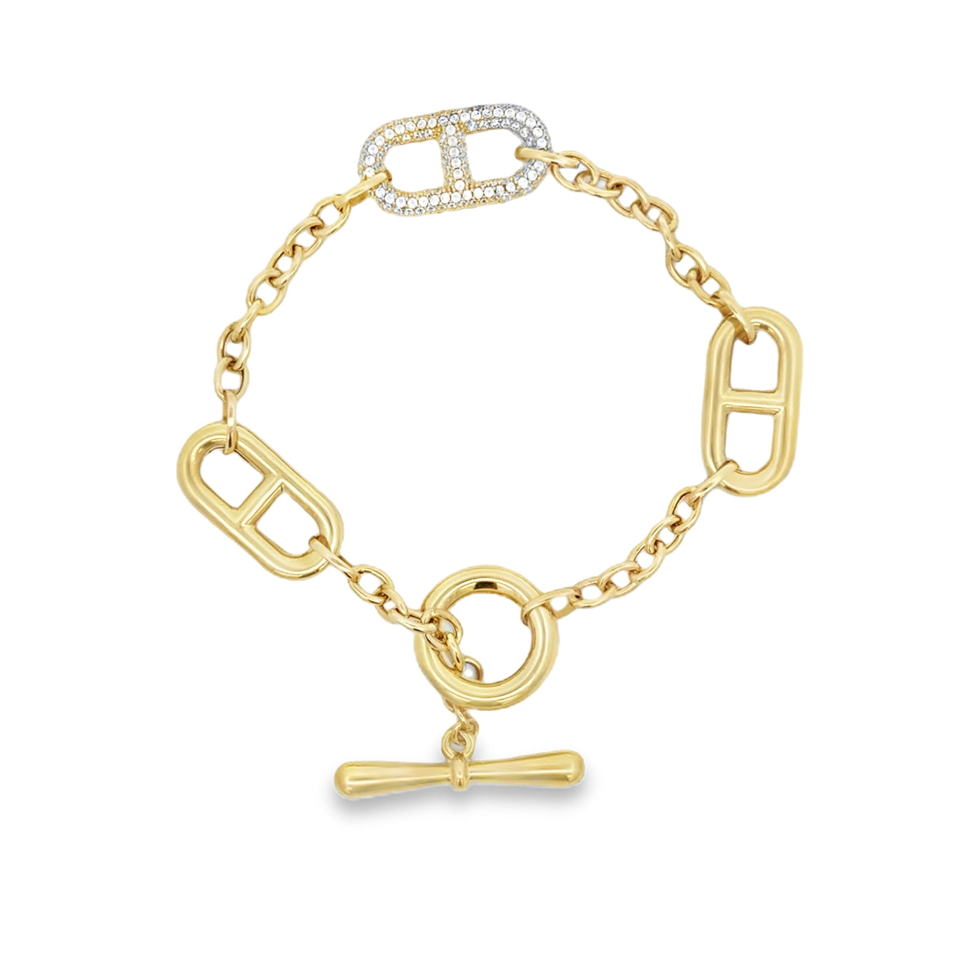 10 Karat Yellow Gold Cubic Zirconia Link Bracelet