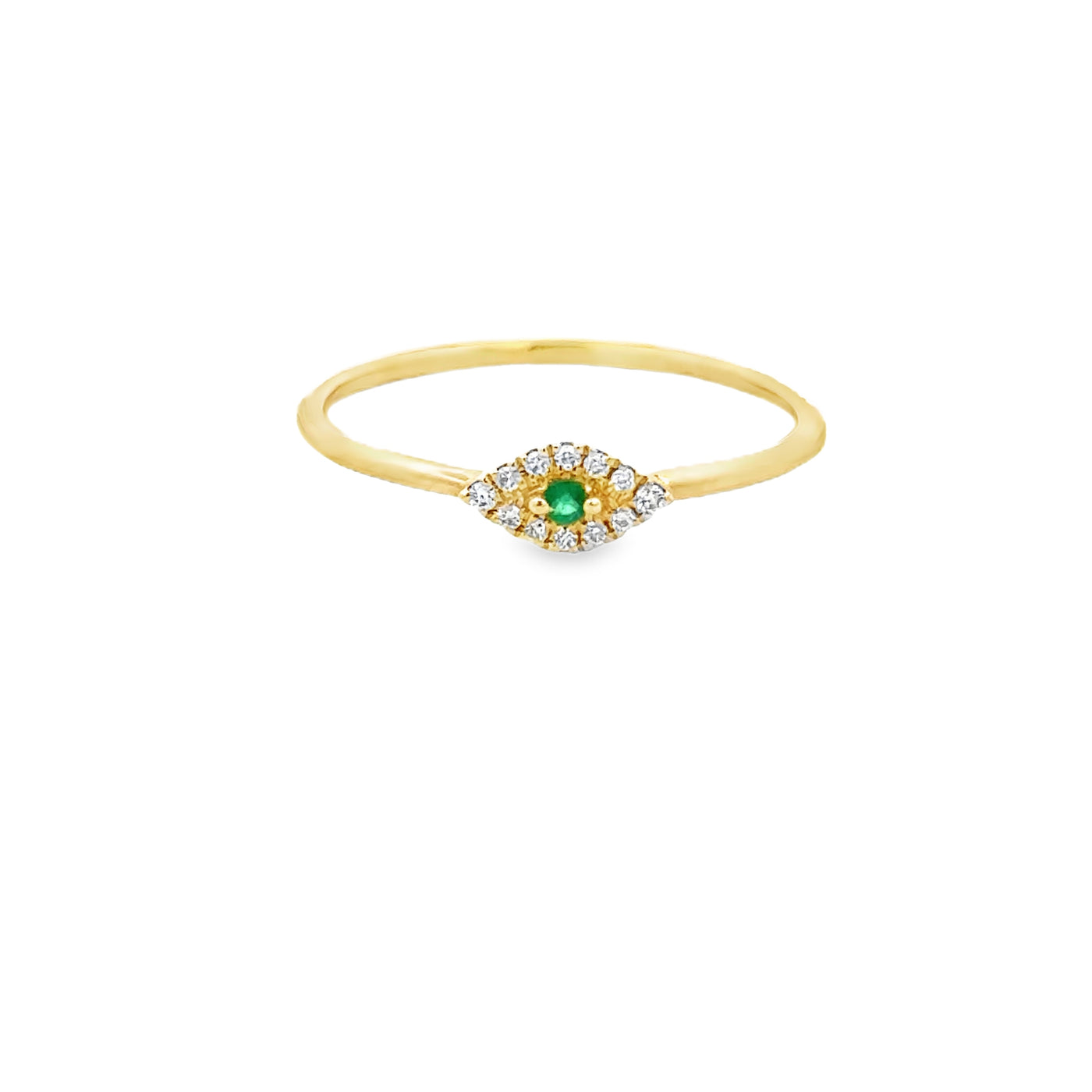 14 Karat Yellow Gold Emerald and Diamond Evil Eye Ring