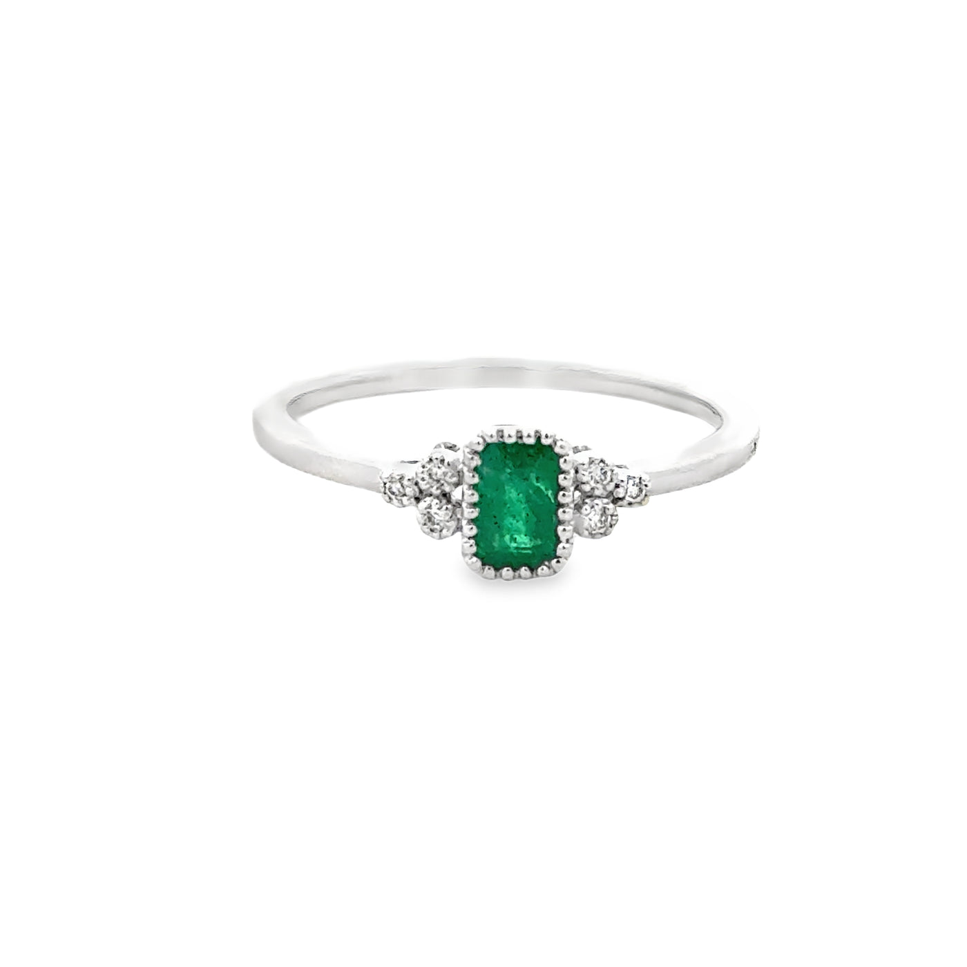 14 Karat White Gold Emerald and Diamond Ring