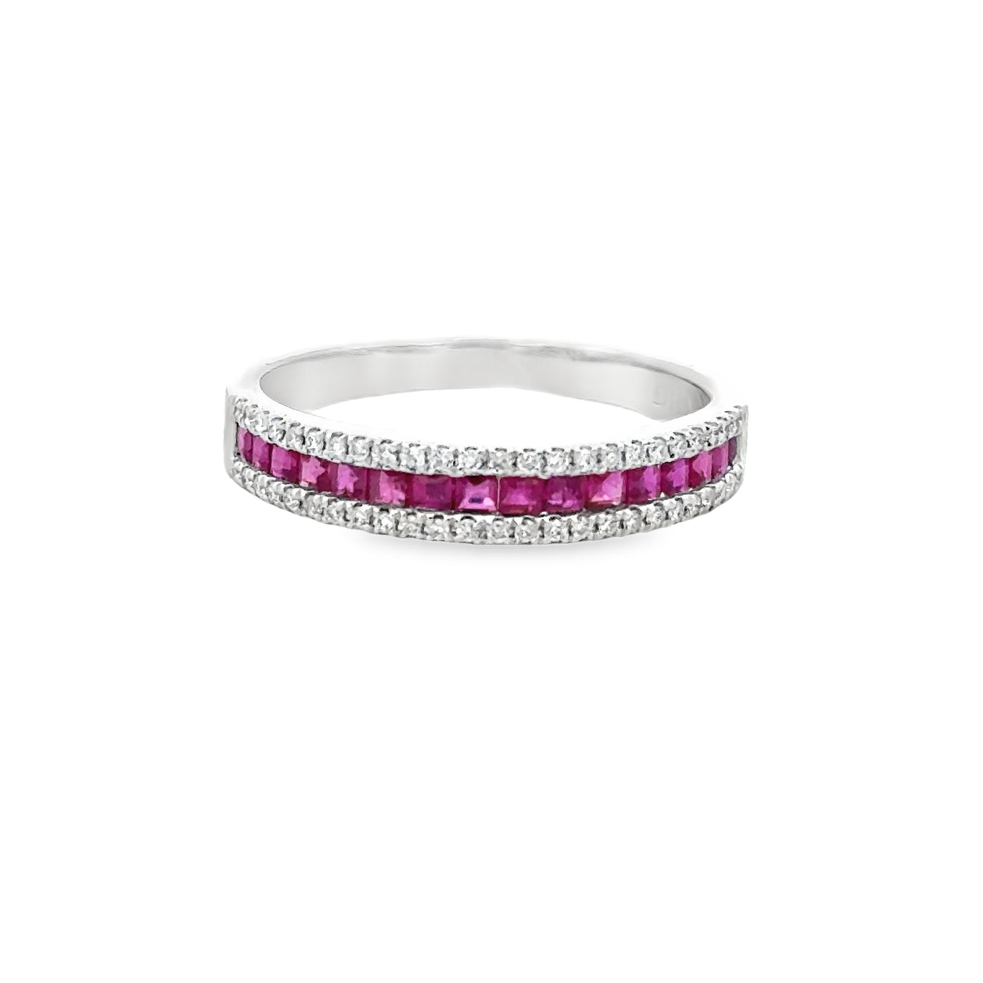 14 Karat White Gold Ruby and Diamond Band