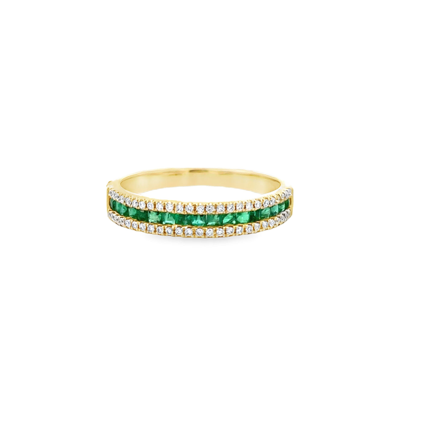 14 Karat Yellow Gold Emerald and Diamond Band