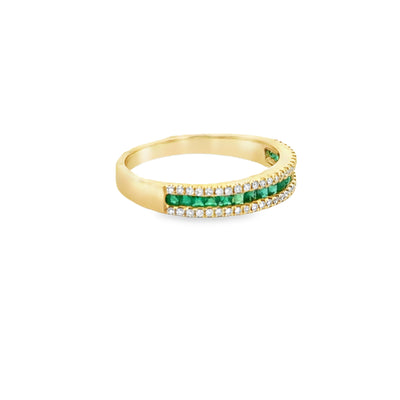 14 Karat Yellow Gold Emerald and Diamond Band