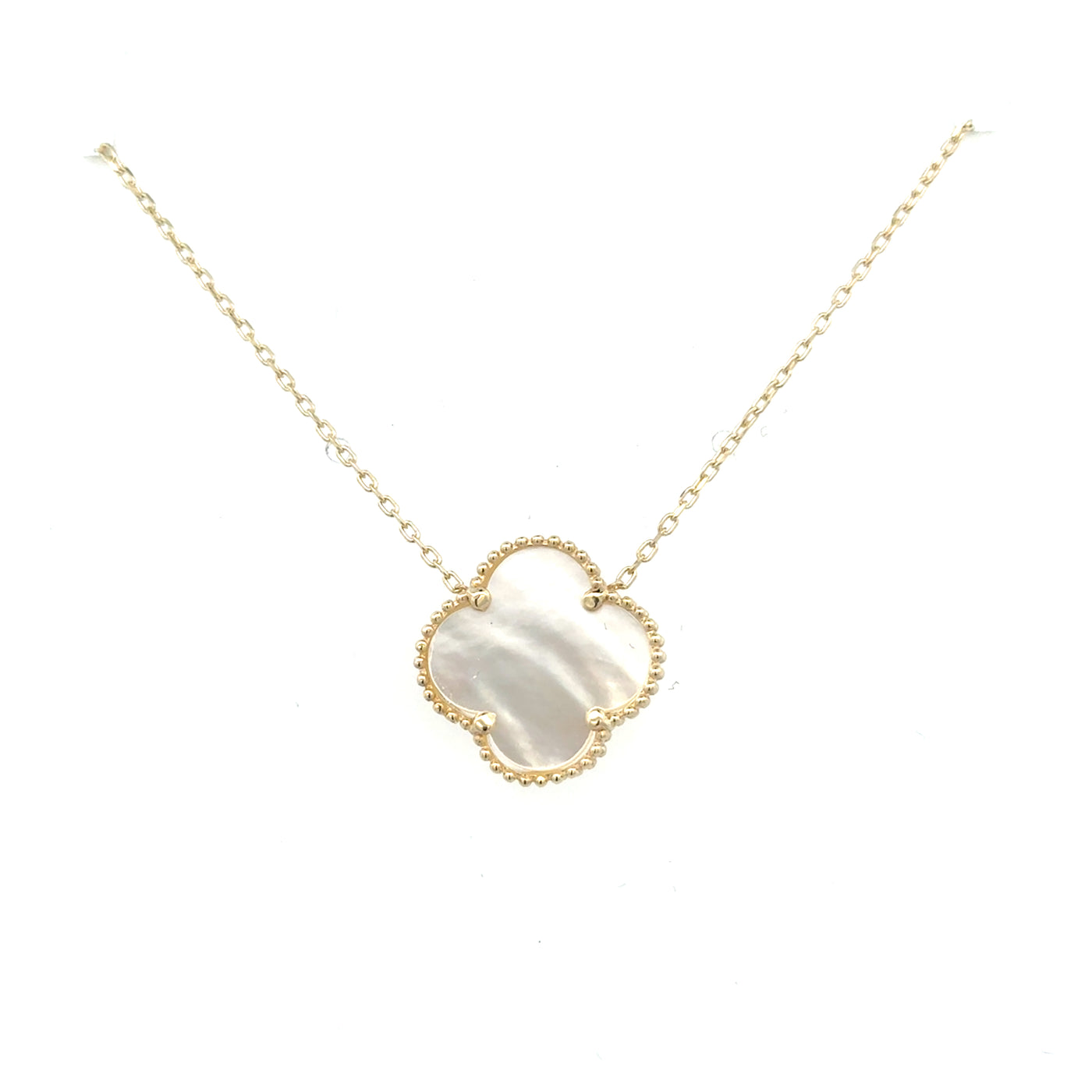 10 Karat Yellow Gold Mother of Pearl Clover Necklace