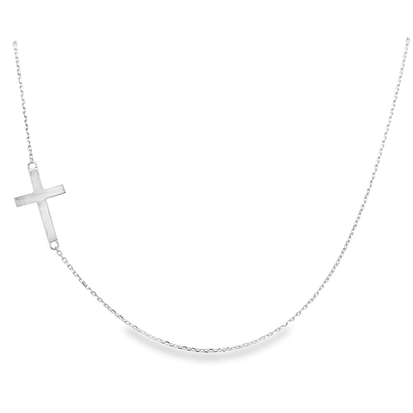 10 Karat White Gold Side Cross Necklace