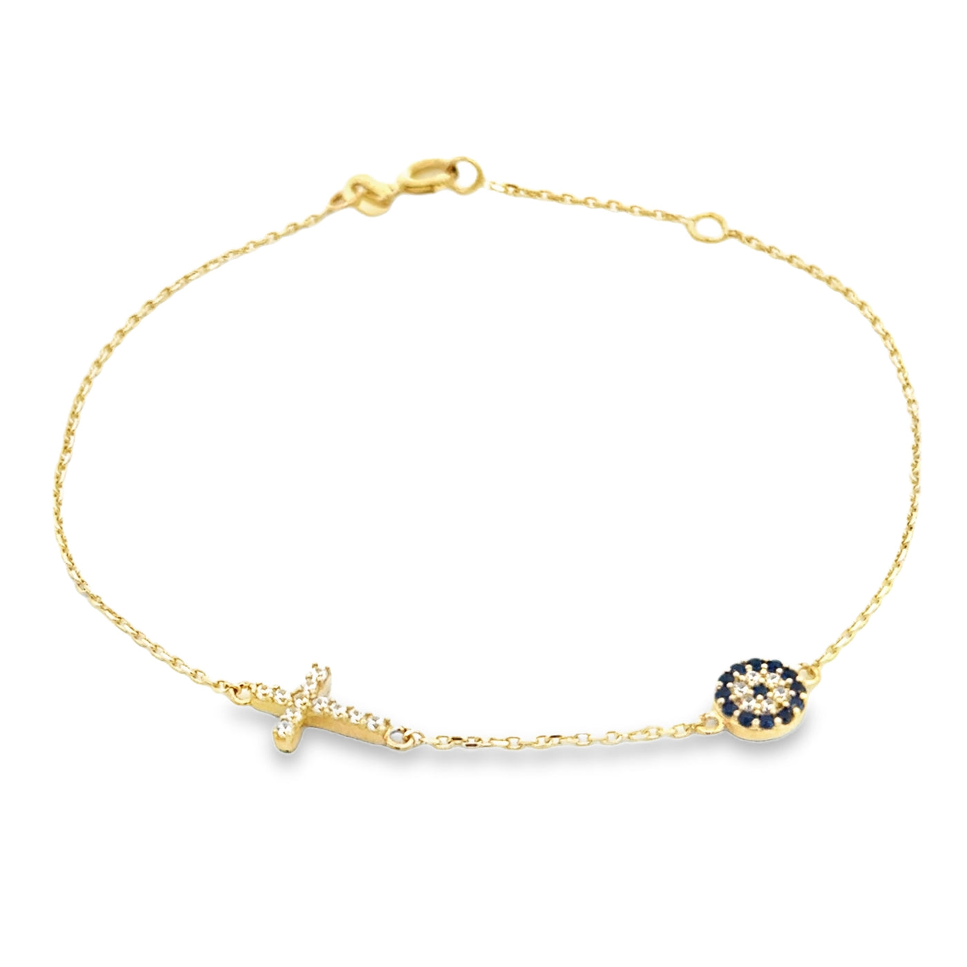 10 Karat Yellow Gold Evil Eye Cross Bracelet