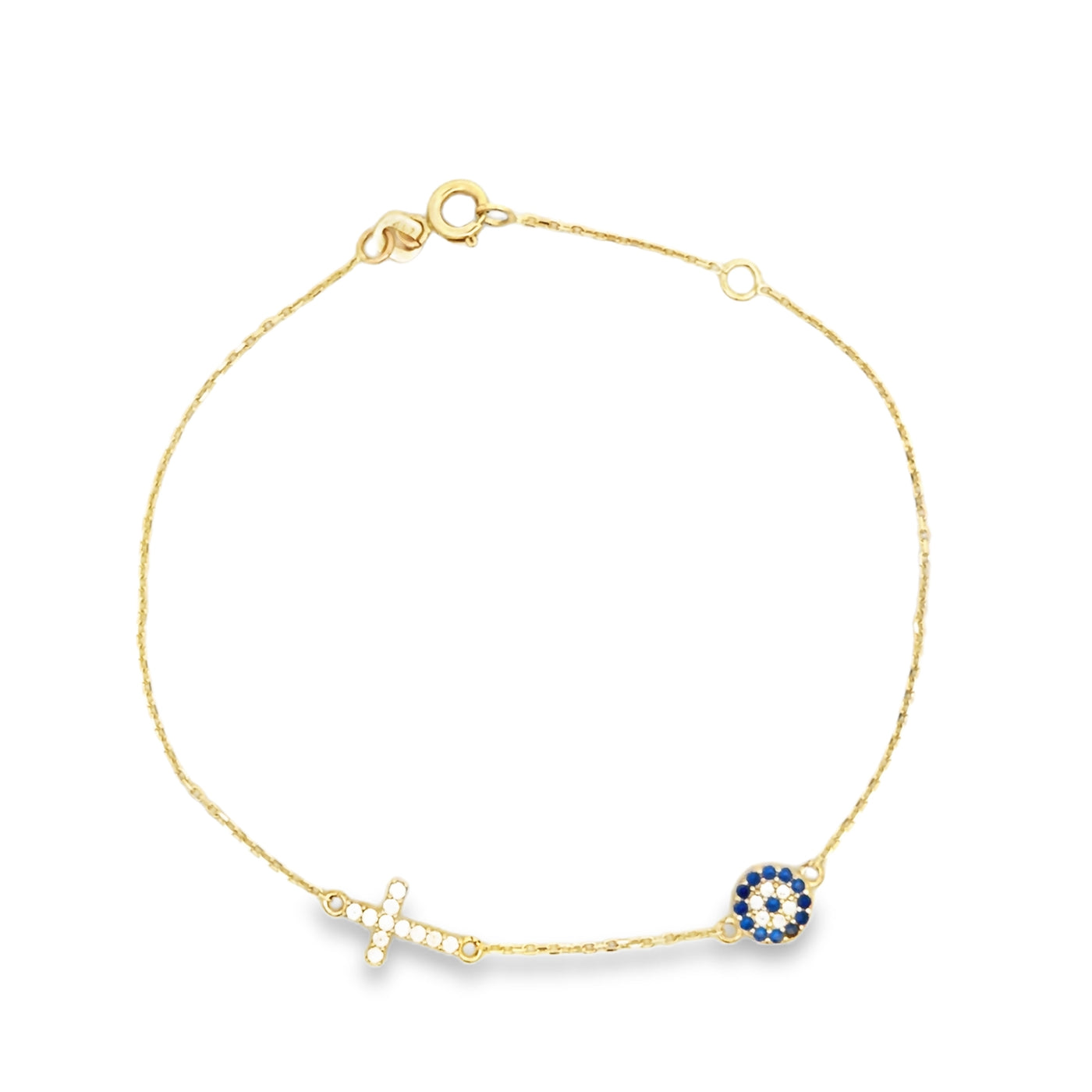 10 Karat Yellow Gold Evil Eye Cross Bracelet