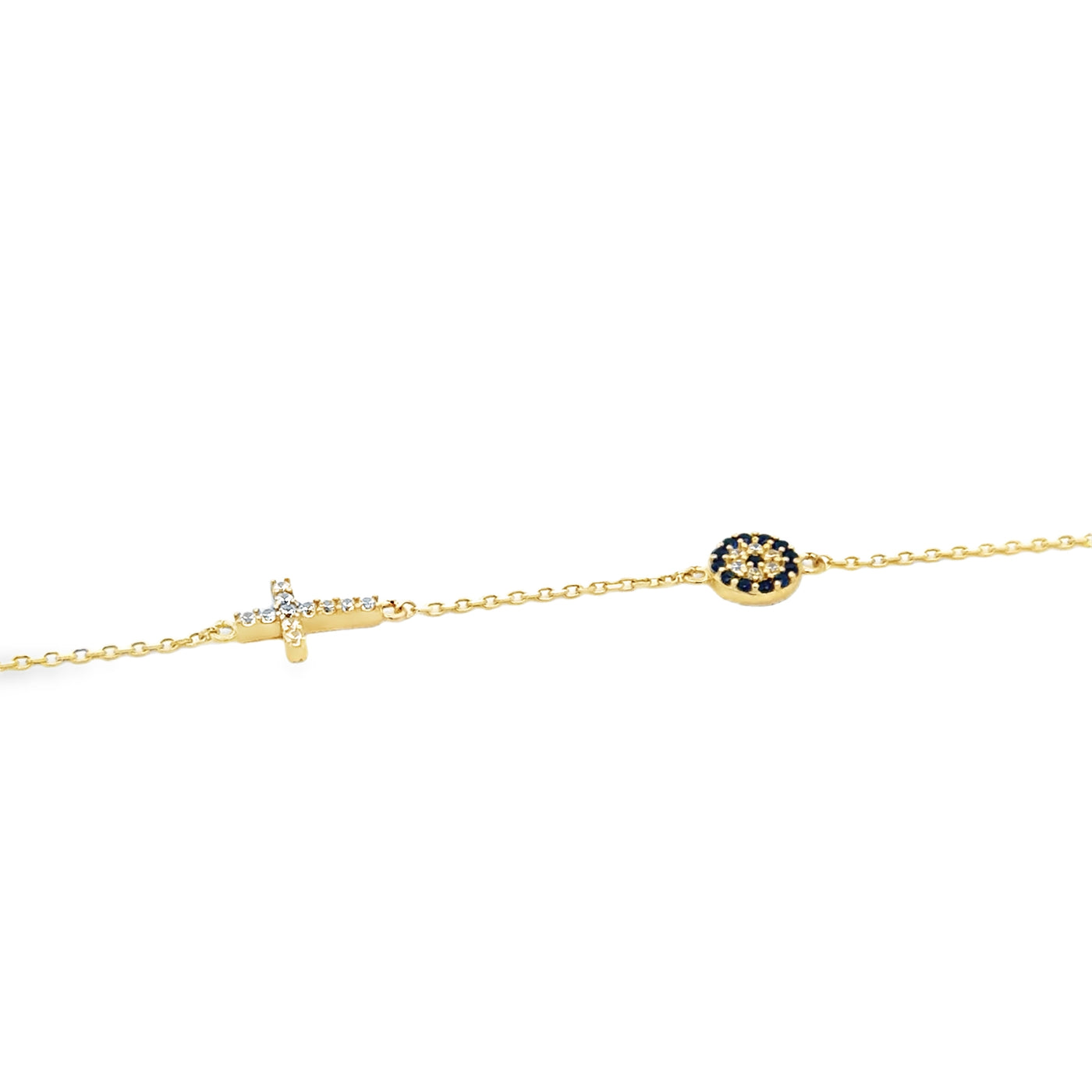 10 Karat Yellow Gold Evil Eye Cross Bracelet