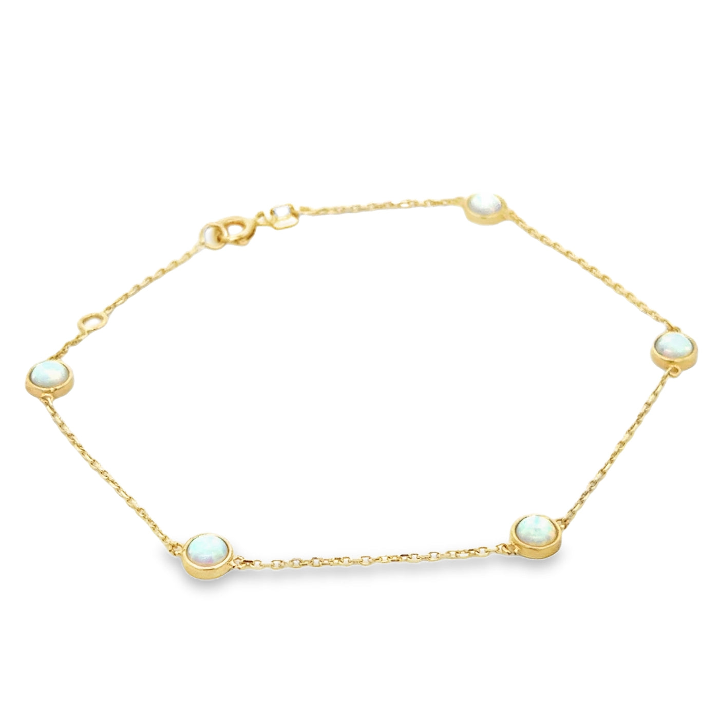 10 Karat Yellow Gold Synthetic Opal Chain Bracelet