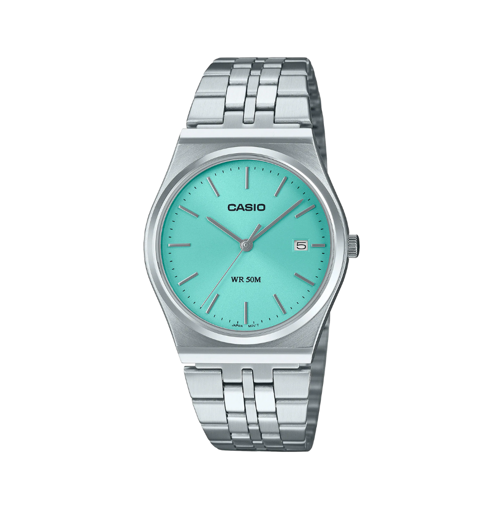 Casio Standard Teal Dial Stainless Steel Watch - MTPB145D21VT